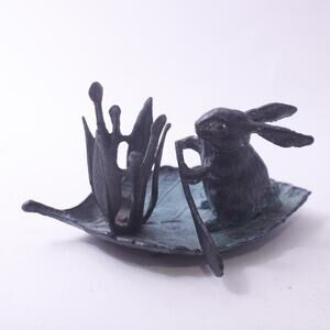 Rabbit, Rowing Leaf, Candlestick Holder, Brass, Metal, Decor, ~ 250809-WH 460